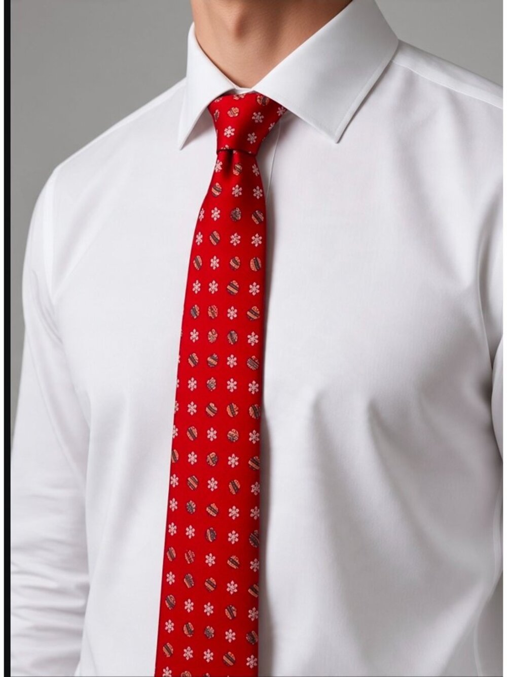 Red Silk Necktie With Festive Ornament & Snowflake Pattern By Hallmark